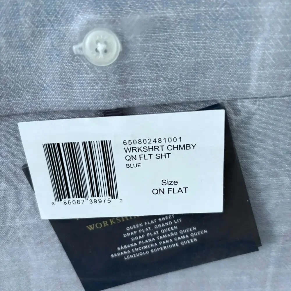 Ralph Lauren Queen Flat Sheet Cotton Workshirt Chambray Home Bedding Preppy NEW
